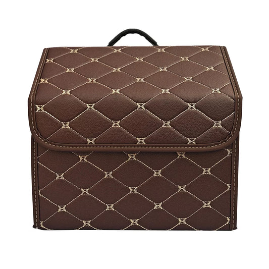 Rinhoo Car Trunk Organizer Leather Storage Box Foldable Waterproof Portable Auto Container, Coffee, S