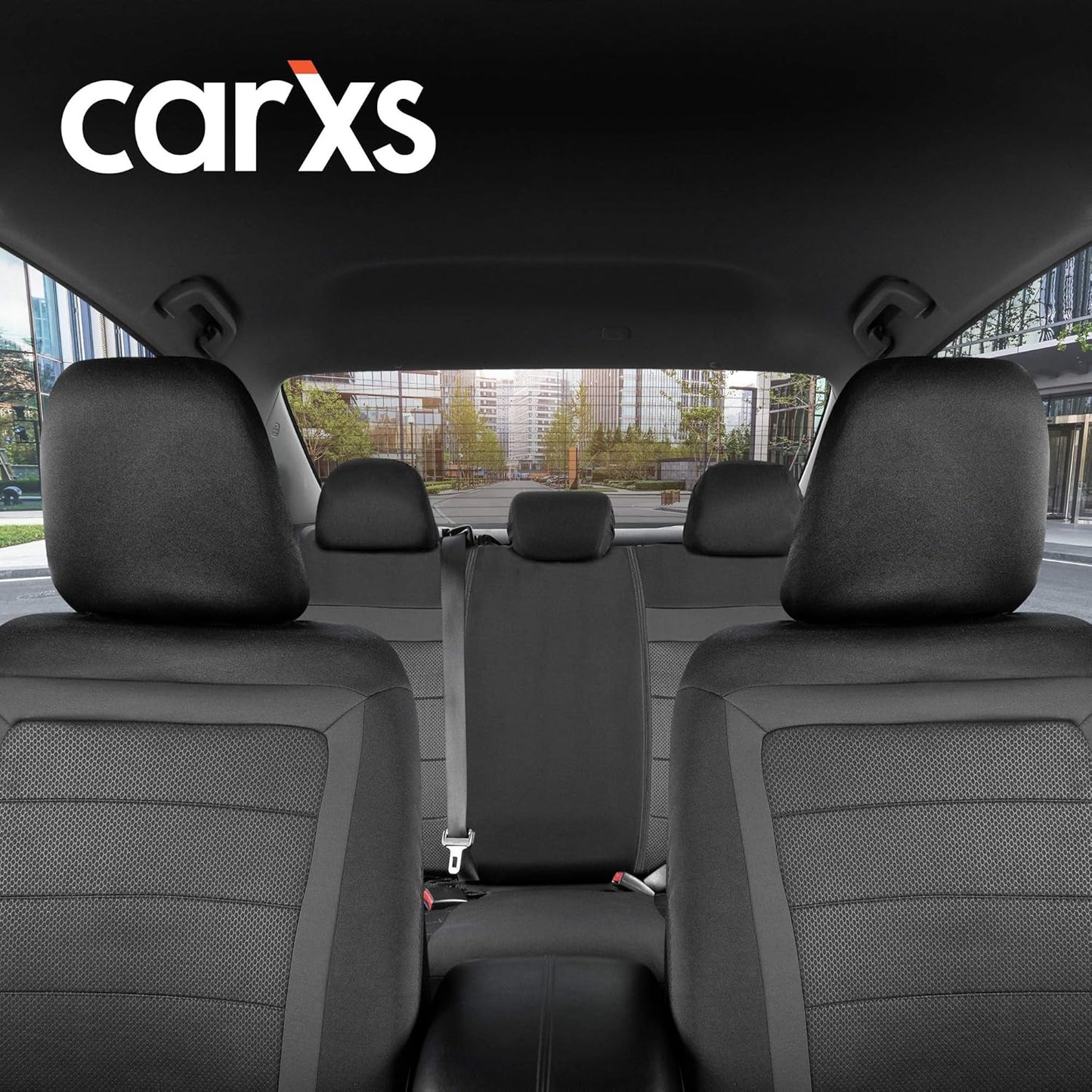 carXS FreshMesh Car Seat Covers Full Set with Charcoal Accent – Mesh Front Seat Covers with Split Bench Back Seat Protector, Interior Covers for Auto Truck Van SUV