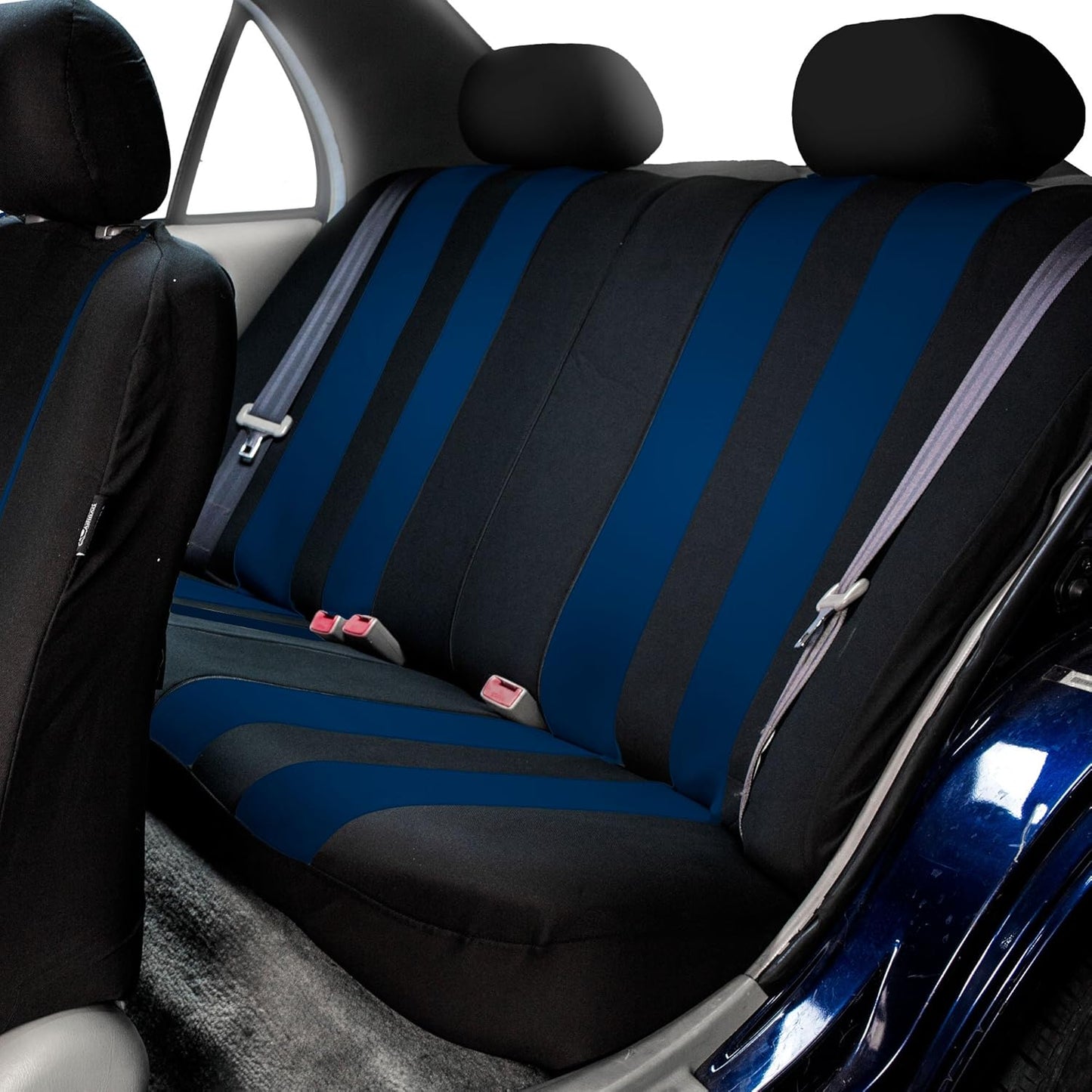 FH Group Three Row Striking Striped Full Set Car Seat Covers, Airbag Compatible & Split Ready – Universal Fit for Cars Trucks & SUVs (Blue) FB036217