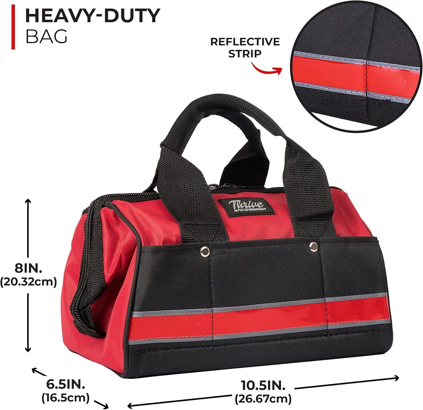 Thrive Roadside Emergency Car Kit - Automotive Safety Travel Tool Kit w/Vehicle Jumper Cables and Mini First Aid Kit - Truck, SUV & Car Essentials for Women and Men (Red Canvas Bag)