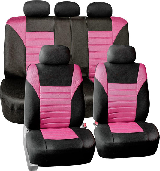 FH Group Car Seat Covers Full Set 3D Air Mesh - Universal Fit, Automotive Seat Covers, Low Back Seat Cover, Airbag Compatible,Split Bench Rear Seat,Washable Car Seat Cover for SUV, Sedan Pink