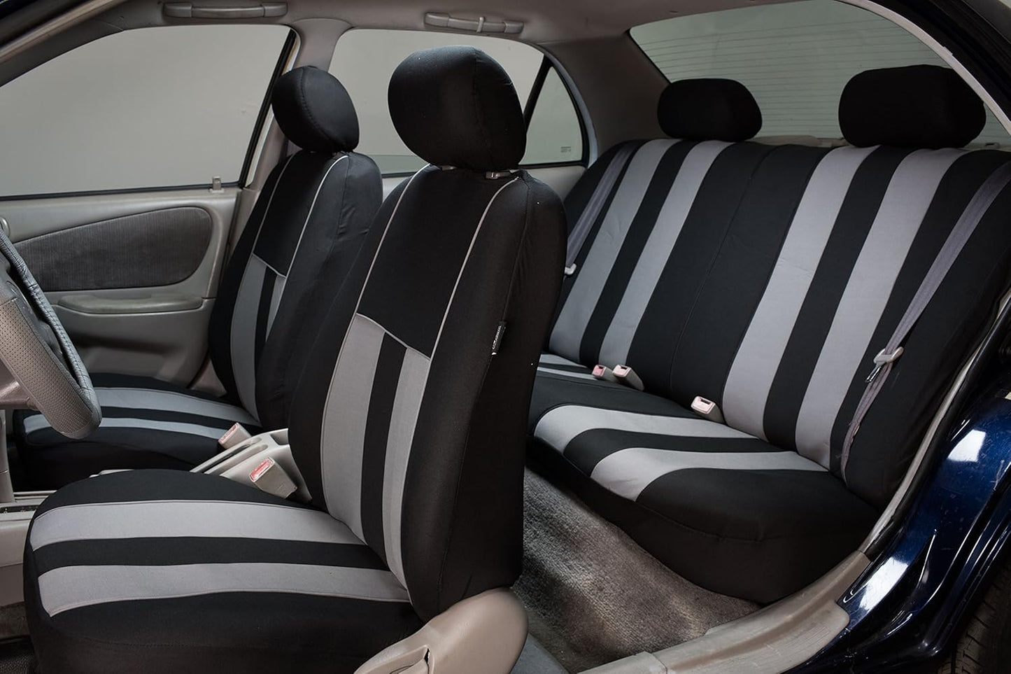 FH Group Car Seat Covers Striking Striped Full Set Gray Automotive Seat Covers, Airbag and Split Rear Car Seat Cover Universal Fit Interior Accessories for Cars Trucks and SUV Car Accessories