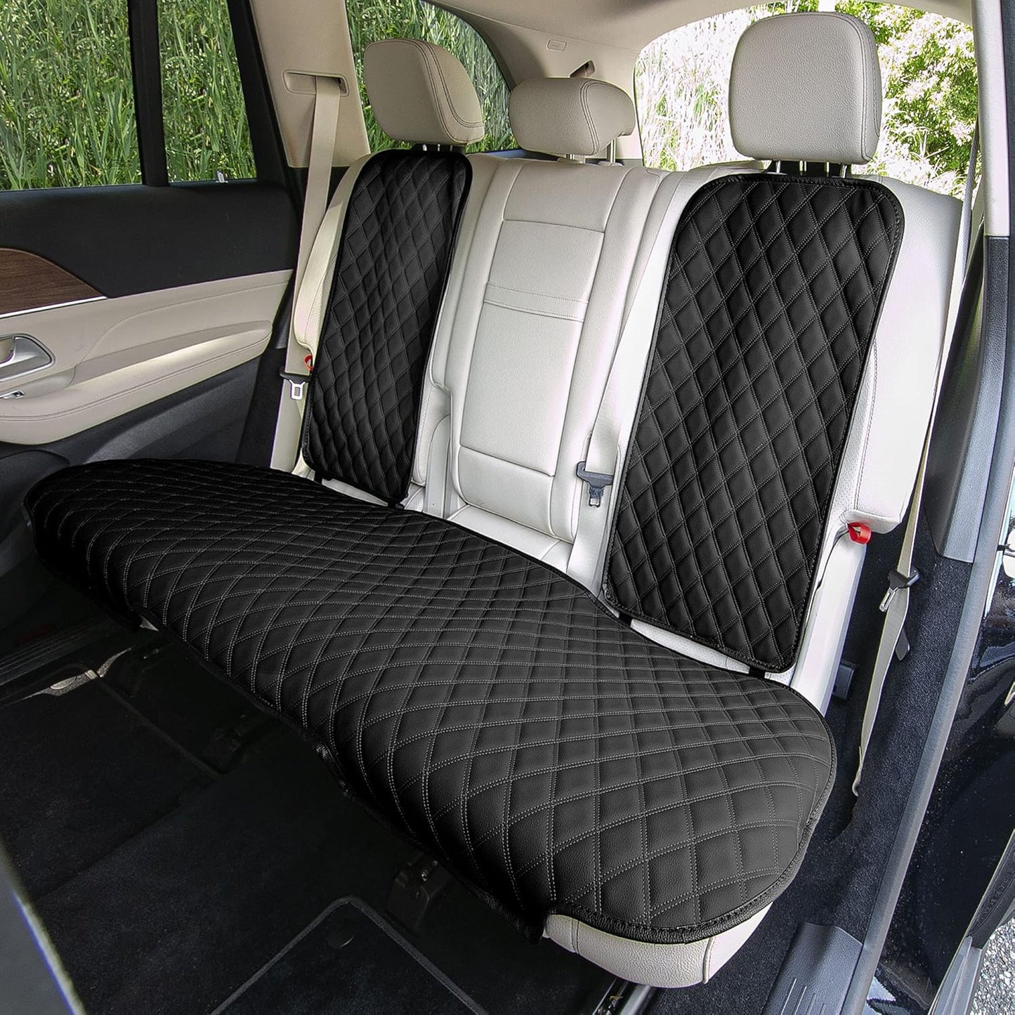 FH Group Car Seat Cushion Rear Set Black Faux Leather Automotive Seat Cushions - Universal Fit, Rear Car Seat Cushions with Non-Slip Silicone Backing for SUV, Sedan, Van, Black - Rear Set