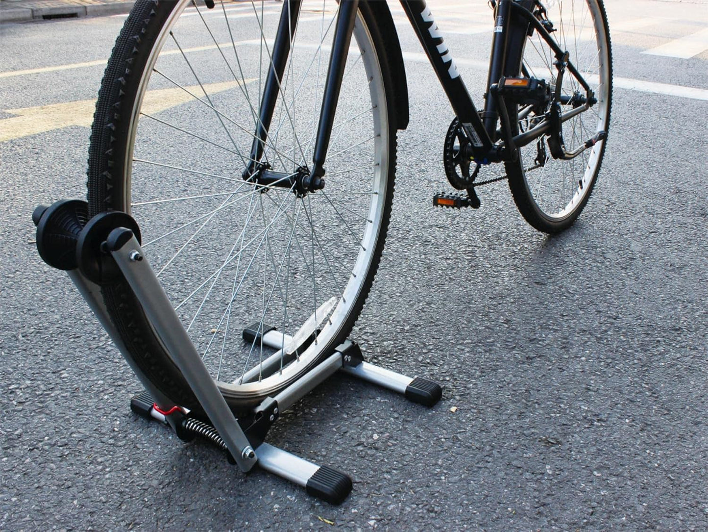 MAXXHAUL 80717 Foldable Floor Bike Stand Fits 20"-29" Sports Bicycles, Black and Gray