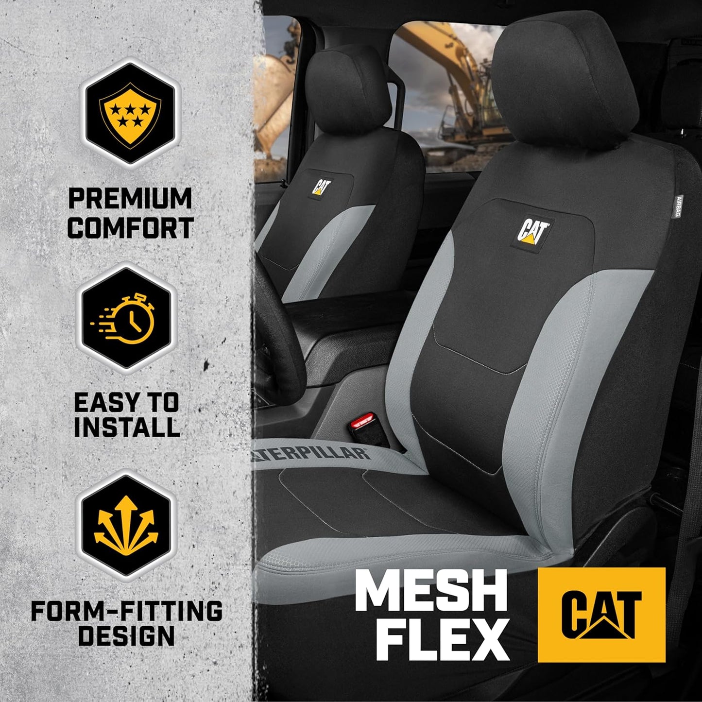 BDK Auto CASC-2274-GR: Cat 4Pc Polyester + Honeycomb Polyester Fabric Low Back Seat Cover