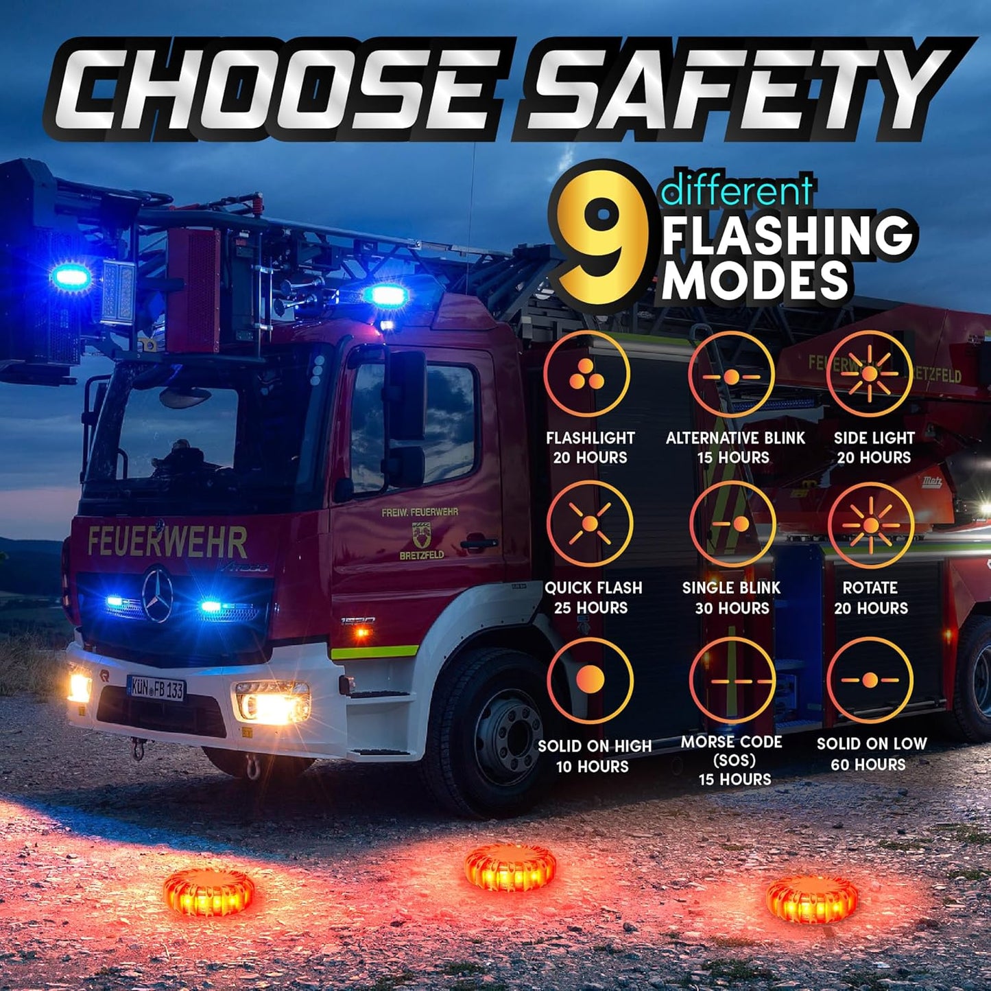 MARCALA Emergency Flares for Cars 12-Pack | Roadside Safety Discs | LED Safety Flare Emergency Lights | The only COMPLETE Safety Disc Kit w/ 2 Bonus Items! | Feel safer on the road!!