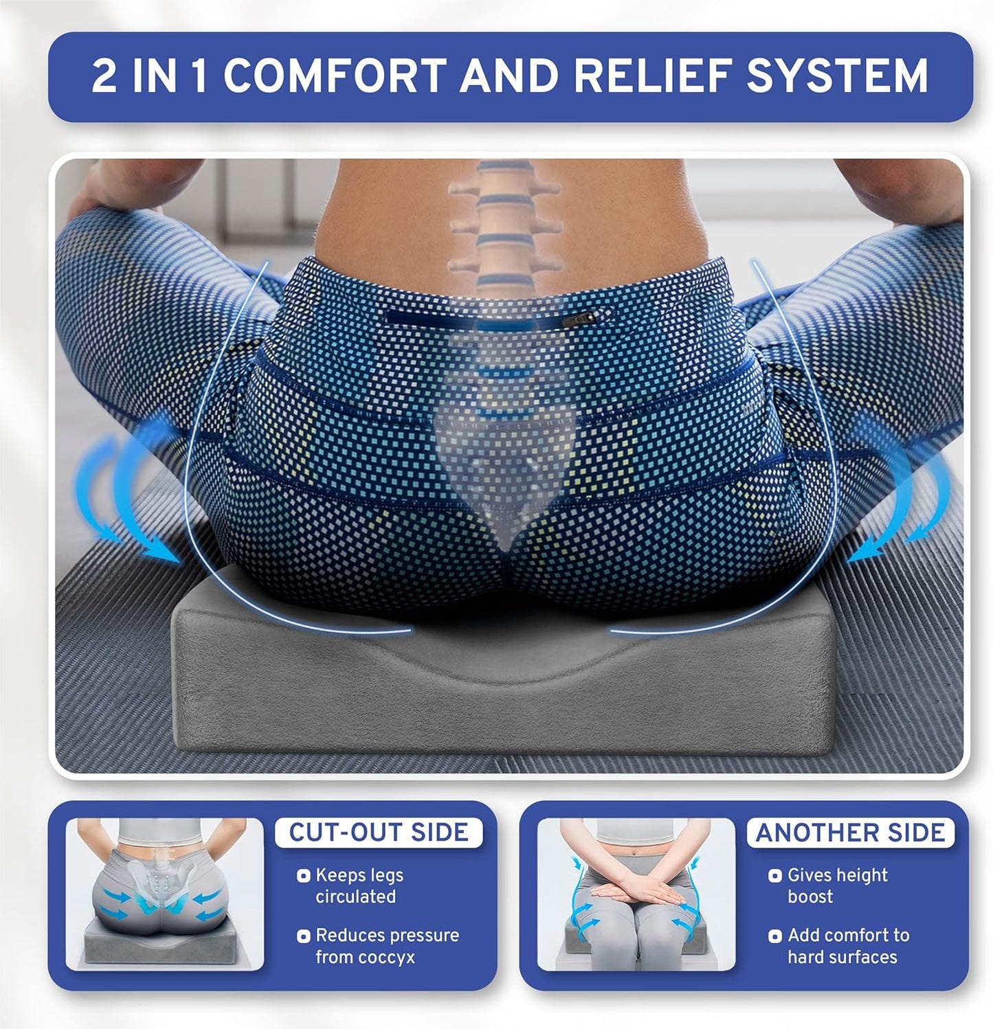 ComfySure Car Seat Wedge Pillow - Memory Foam Firm Cushion - Orthopedic Support and Pain Relief for Lower Back, Tailbone, Coccyx and Hips for Driving, Office Chairs and More (Grey)