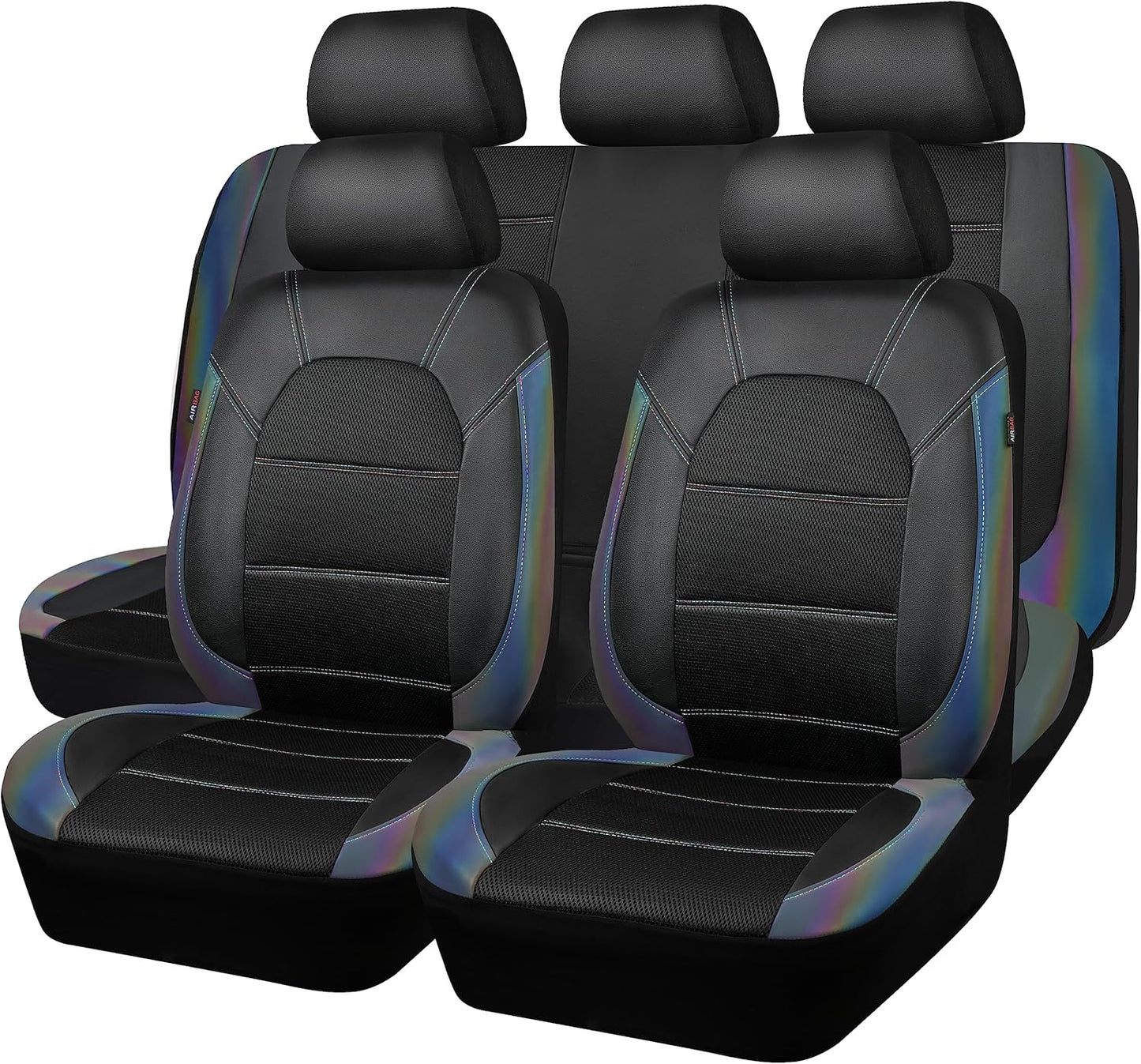 CAR PASS Leather Car Seat Covers Front Seats only, with Air Mesh Front Seat Covers Breathable, Cool Automotive Seat Covers 2 Pack, Universal Fit Most Cars,SUV,Truck,Van Airbag Compatible(Black Green)