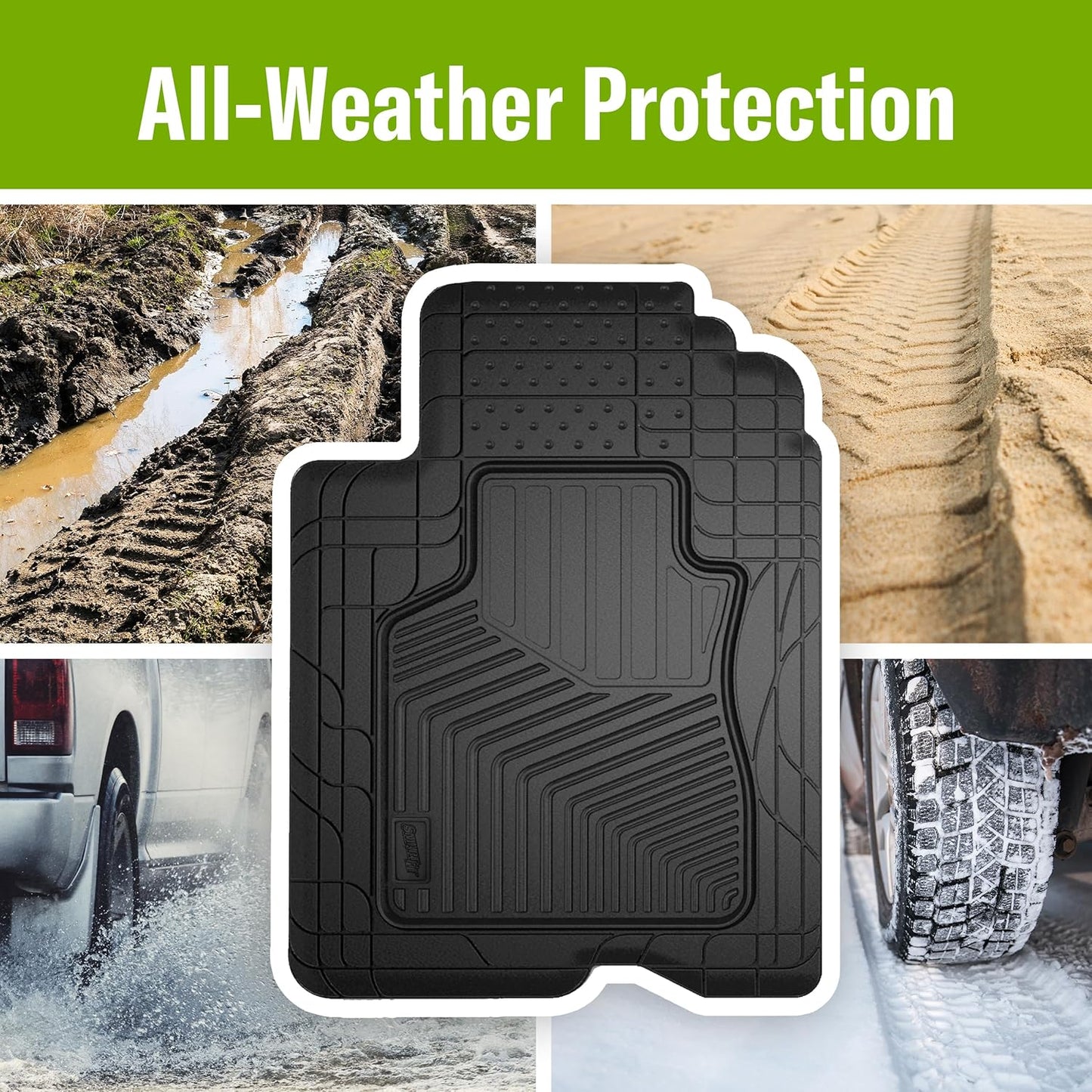 SmartFit 4-Piece All-Weather Heavy-Duty Car Floor Mats, Trim-to-Fit Mats for Cars — Black