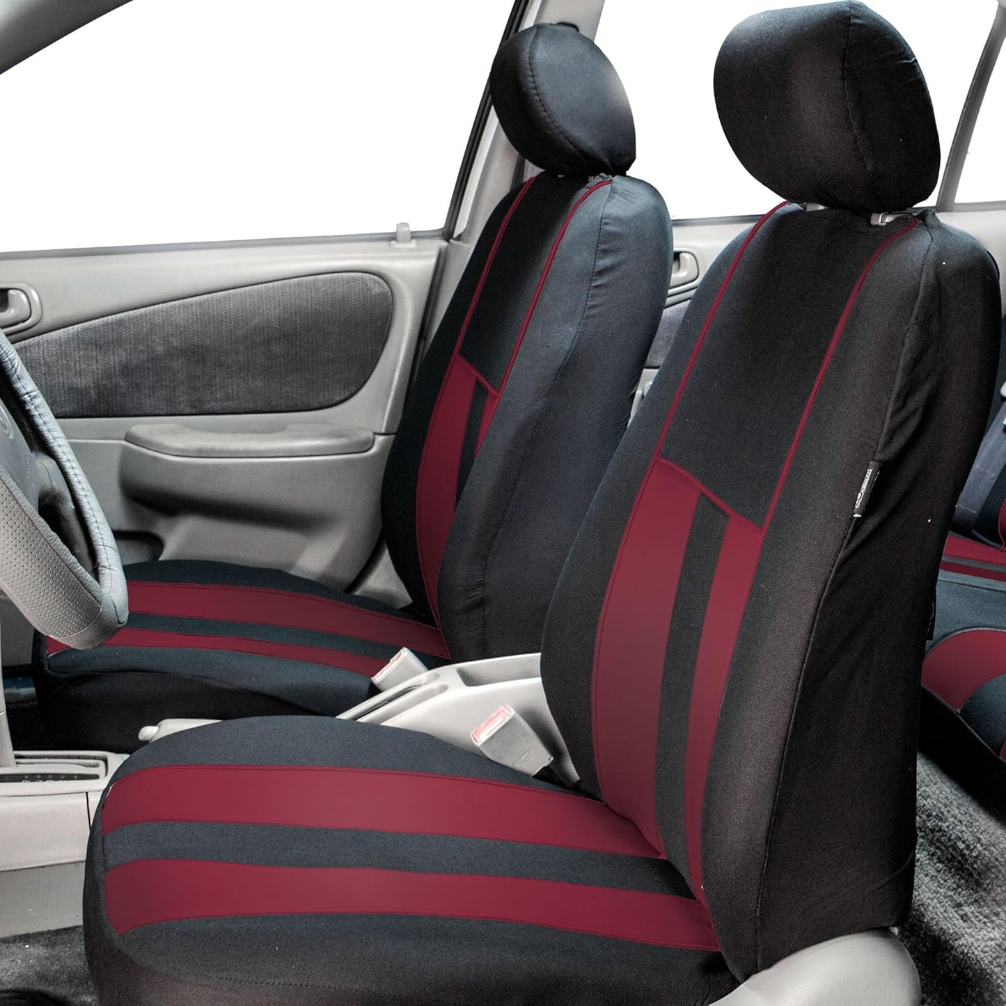 FH Group Car Seat Covers Front Set Cloth -Seat Covers for Low Back Seats with Removable Headrest,Universal Fit,Automotive Seat Cover,Airbag Compatible Car Seat Cover for SUV,Sedan,Van Burgundy