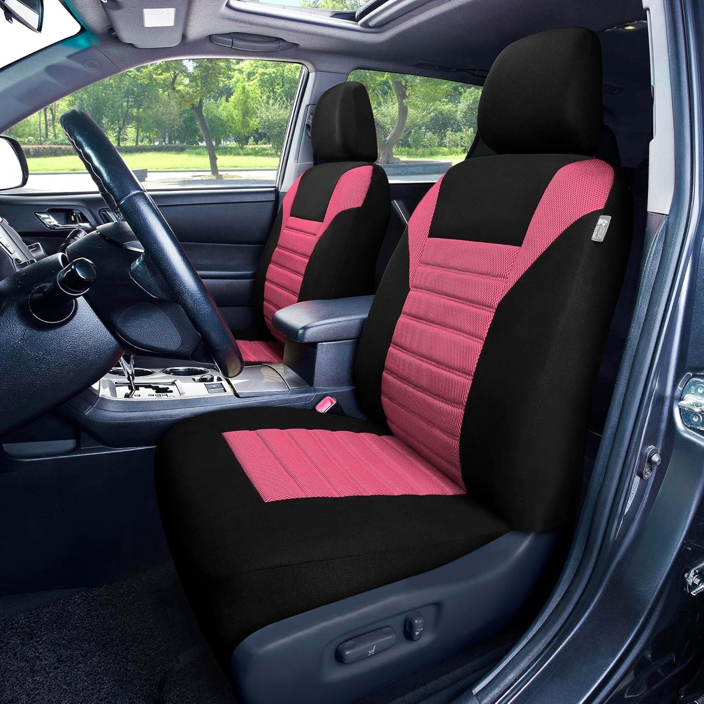 FH Group Car Seat Covers Full Set 3D Air Mesh - Universal Fit, Automotive Seat Covers, Low Back Seat Cover, Airbag Compatible,Split Bench Rear Seat,Washable Car Seat Cover for SUV, Sedan Pink