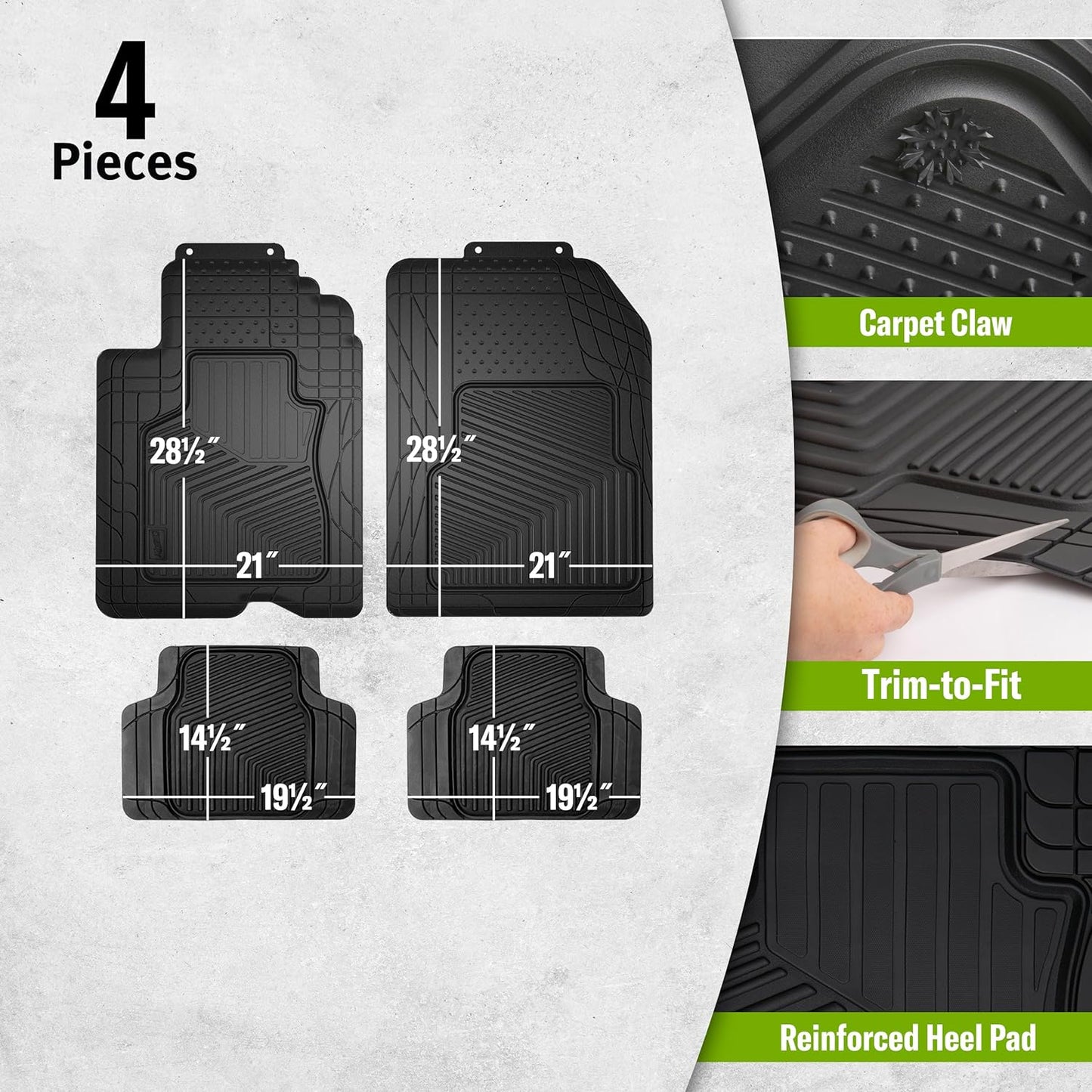 SmartFit 4-Piece All-Weather Heavy-Duty Car Floor Mats, Trim-to-Fit Mats for Cars — Black