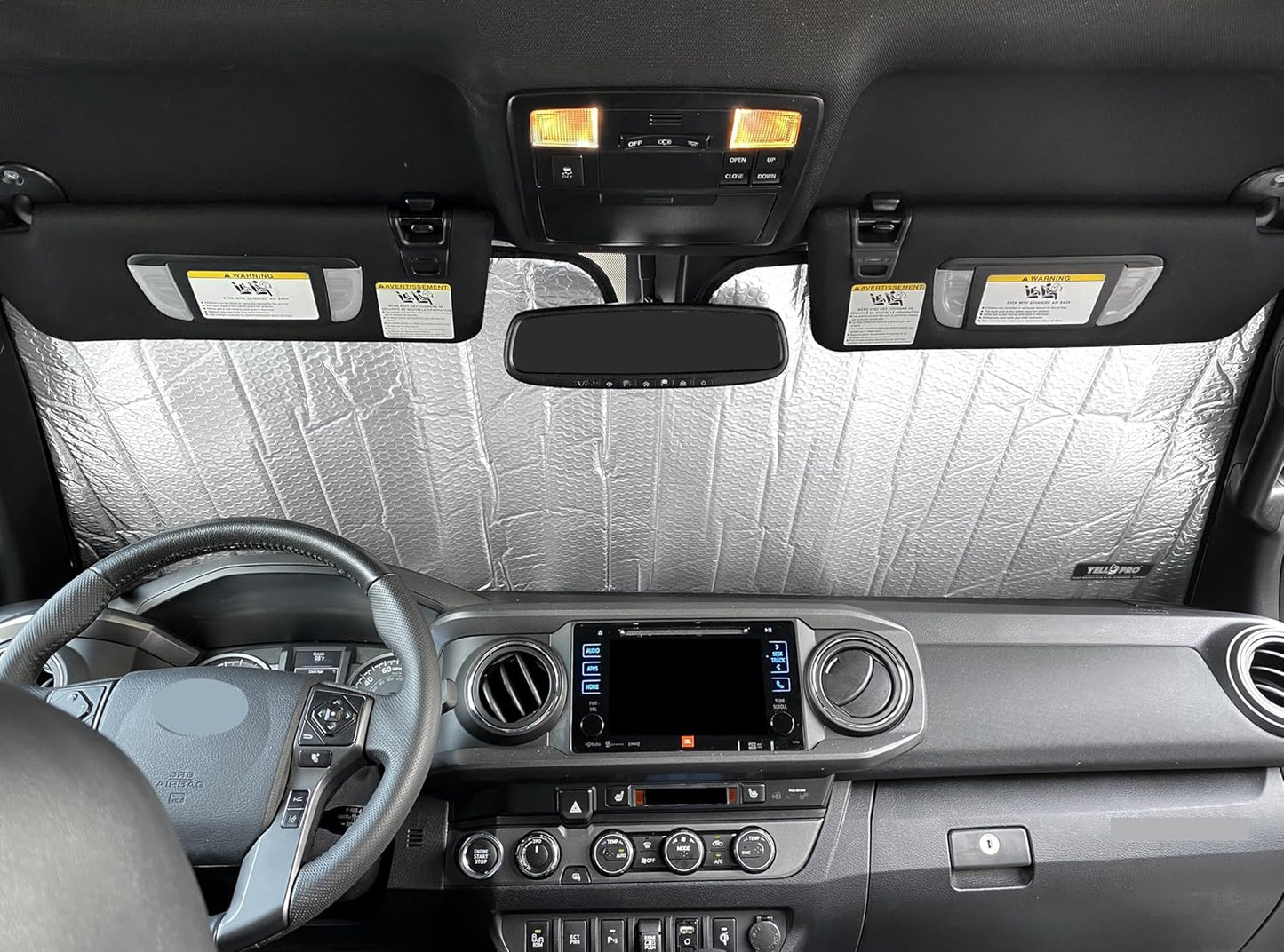YelloPro Custom Fit Reflective Windshield Sunshade for 2016 2017 2018 2019 2020 2021 2022 2023 Toyota Tacoma, TRD Off-Road, SR, SR5, TRD Sport, TRD Pro, Limited 2Dr 4Dr Pickup, UV Reflector