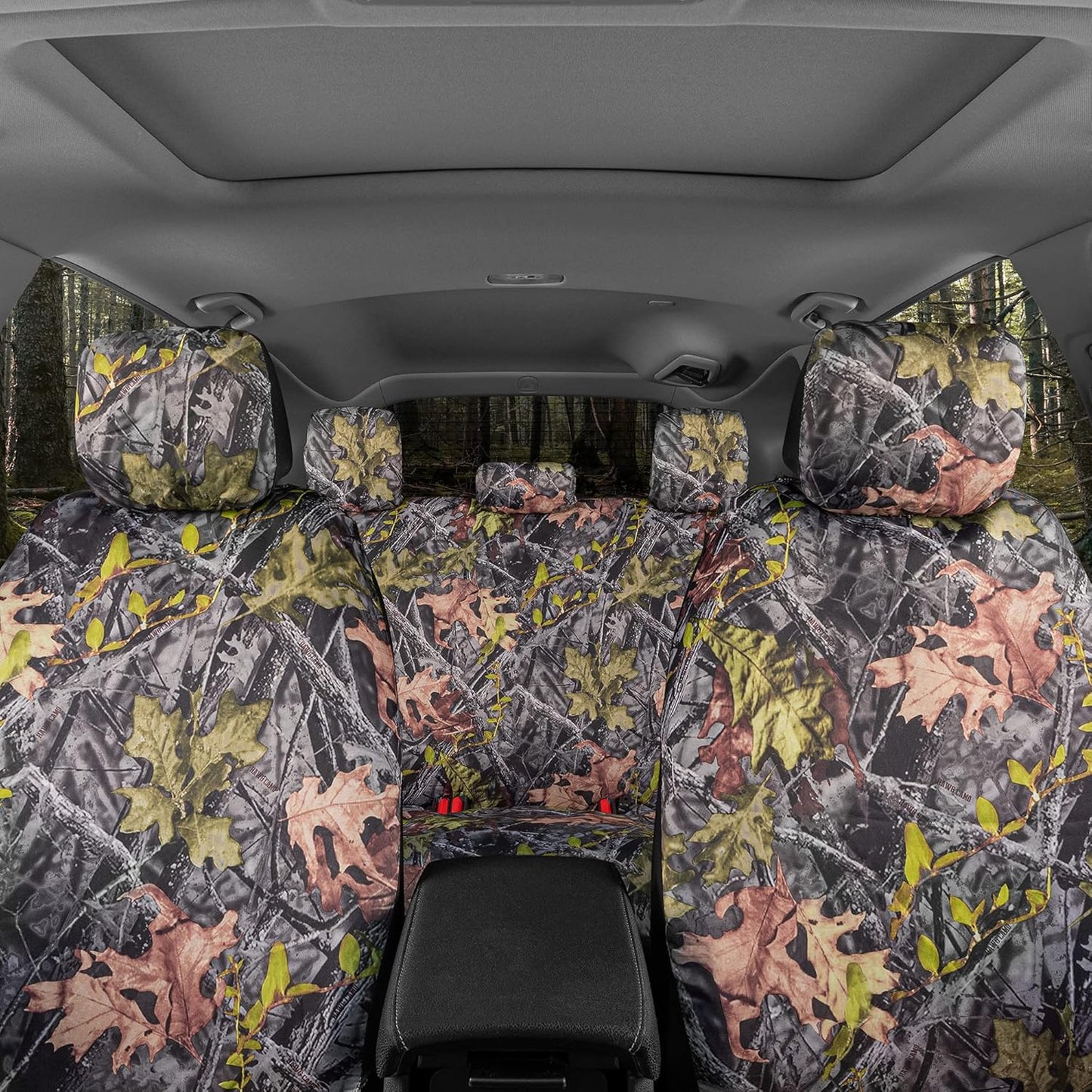 BDK Camo Car, Full Set – Realistic Green Forest Camouflage Automotive Front & Bench Back Seat Cover, Camoflauge Interior Protectors for Auto Truck Van & SUV