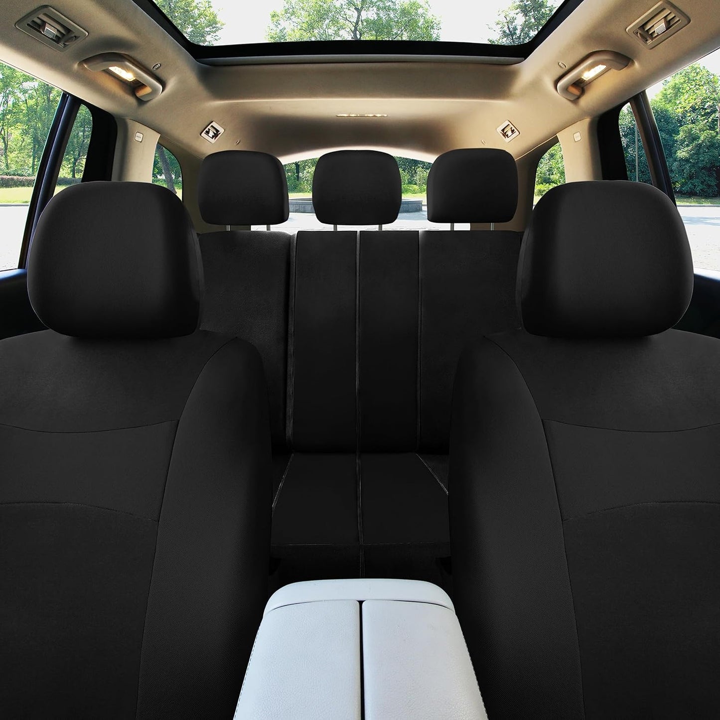 FH Group FB030BLACK115 Full Set Seat Cover (Side Airbag Compatible with Split Bench Black)