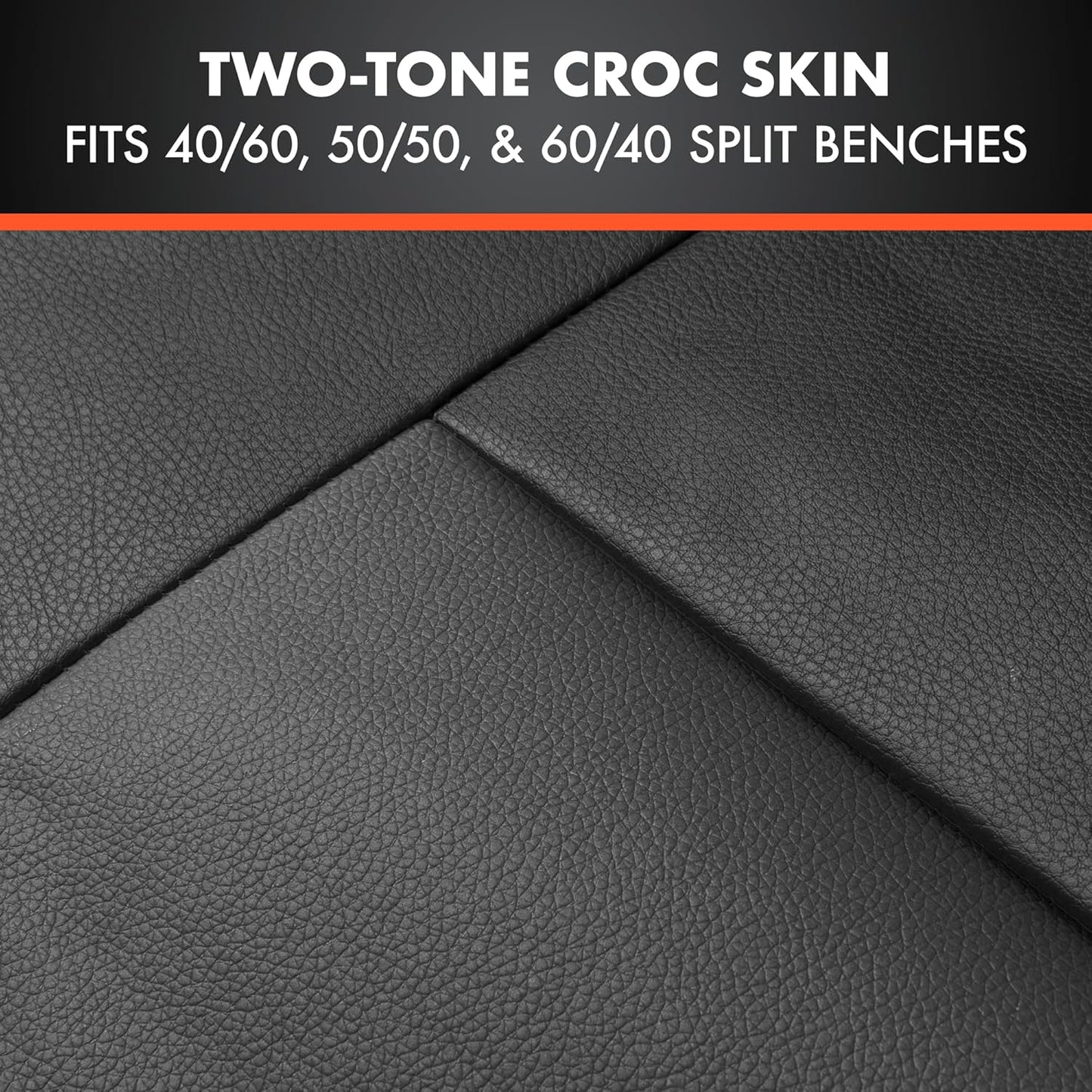BDK Croc Skin Faux Leather Full Set Black – Front and Back Split Bench Seat Covers, Airbag Compatible, Interior Covers for Cars Trucks Vans and SUVs