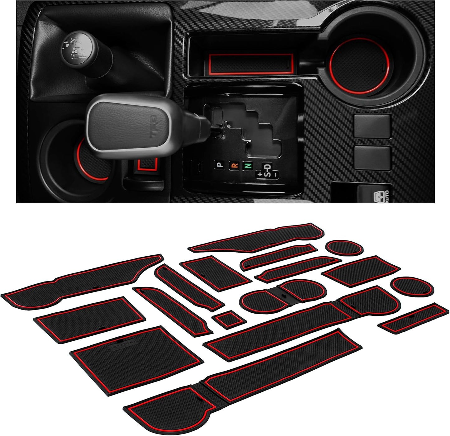 CupHolderHero Fits Toyota 4Runner 2019-2024 Accessories - Custom Non-Slip Anti-Dust Cup Holder Inserts, Center Console Liners, Door Pocket Mats, Interior Protection, 27pc Set, 2 Rows, Blue Trim