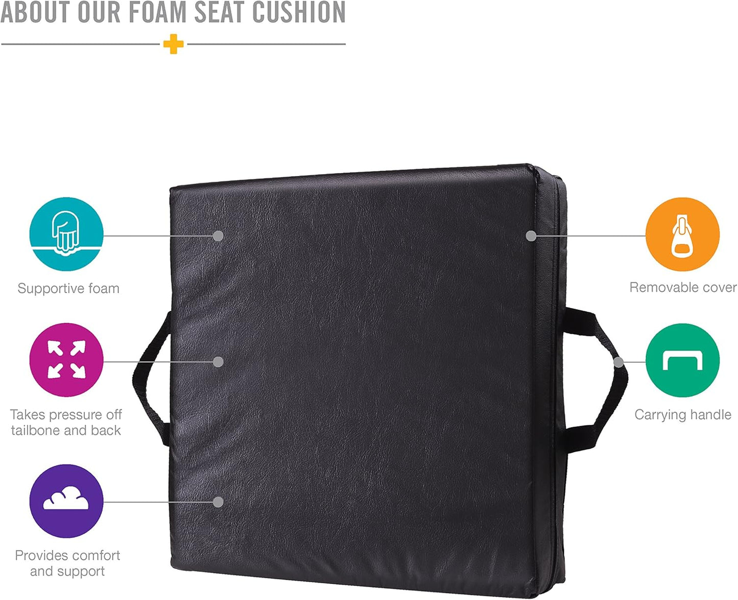 DMI Comfort Seat Cushion for Soft and Firm Support on Wheelchairs, Office Chairs, Dining Chairs and Stadium Seats, Standard Foam, 16 x 16 x 4, Black