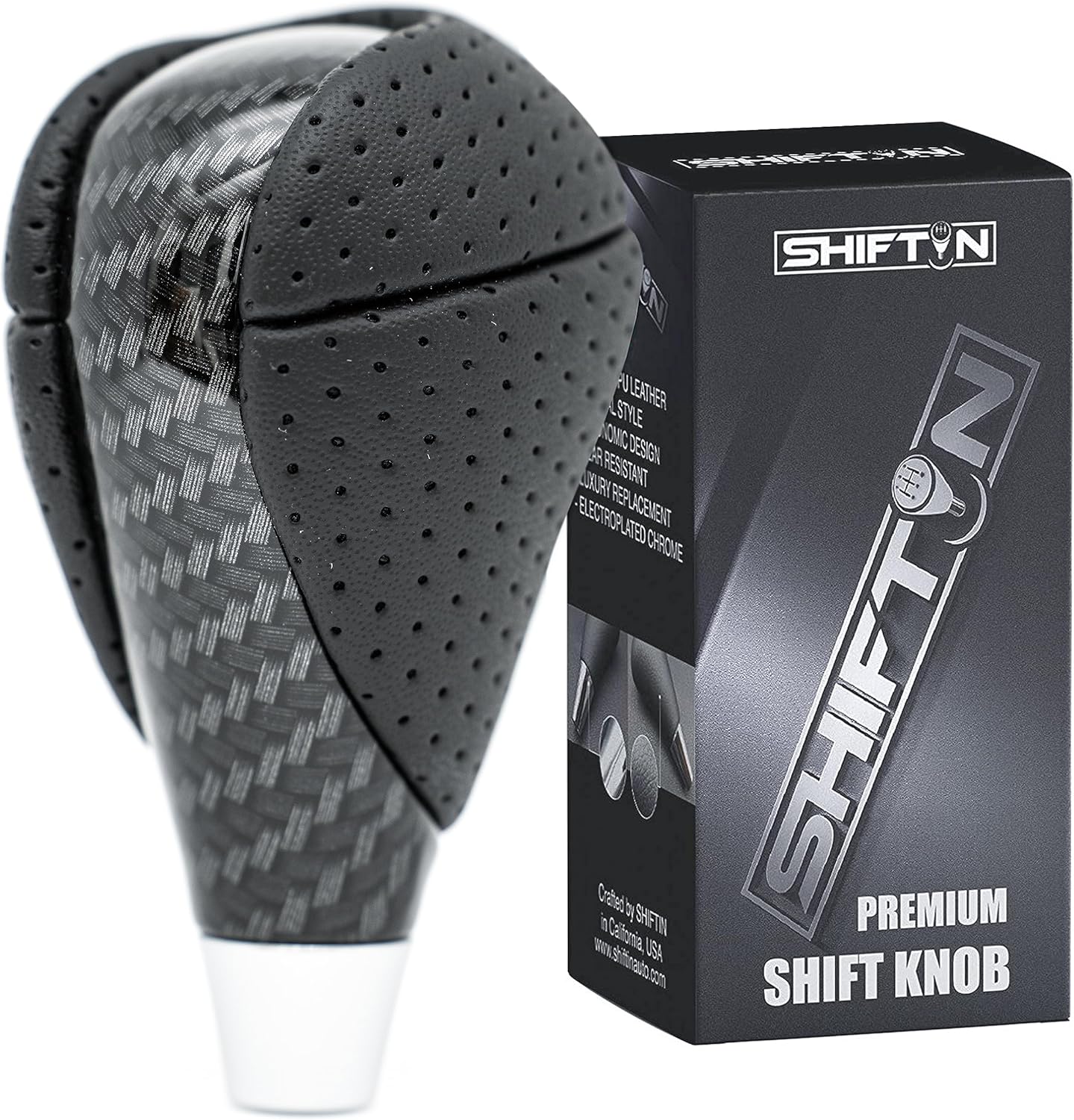 SHIFTIN Carbon Fiber Pattern Gear Shift Knob for Lexus ES300h ES350 GS300 GS350 GS430 GS460 IS250 IS300 LS460 LS600h RX350 RX450h (Punched Black Leather/Carbon Fiber Pattern)