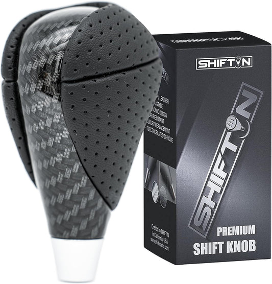 SHIFTIN Carbon Fiber Pattern Gear Shift Knob for Lexus ES300h ES350 GS300 GS350 GS430 GS460 IS250 IS300 LS460 LS600h RX350 RX450h (Punched Black Leather/Carbon Fiber Pattern)