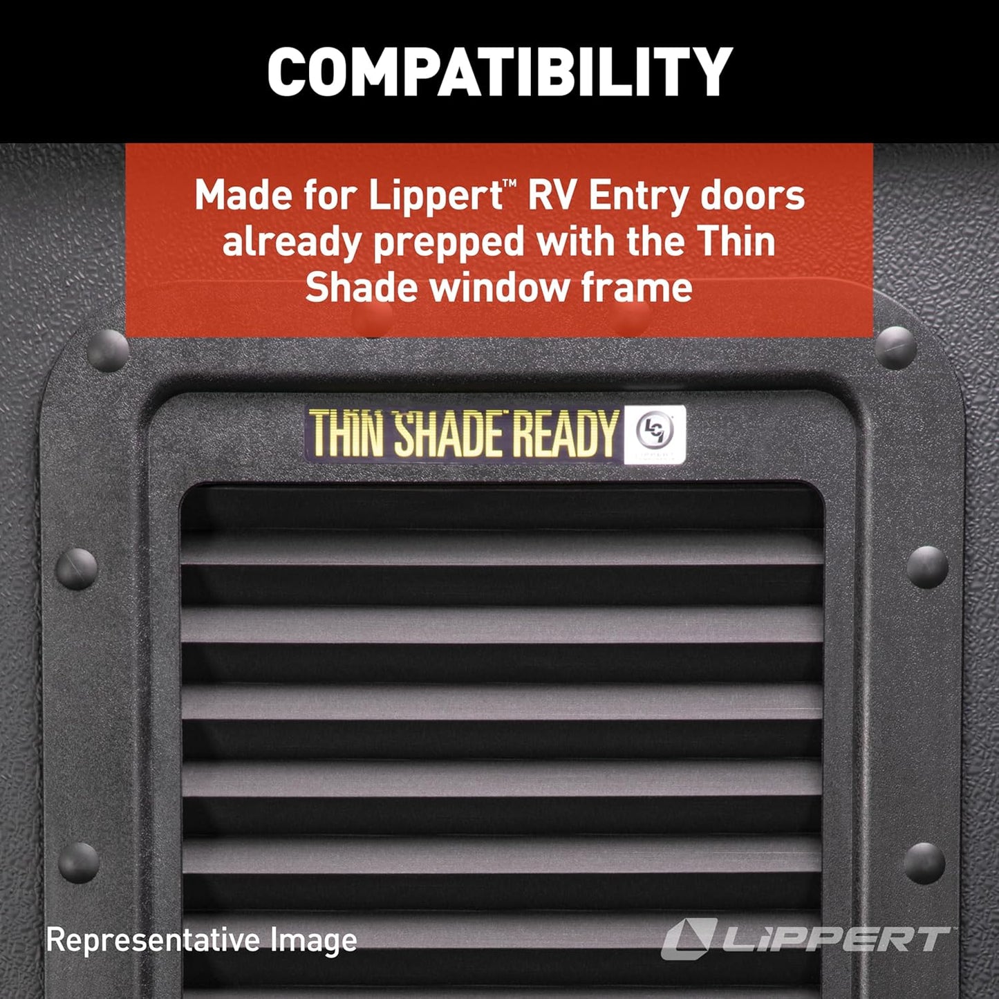 Lippert Components 786037 Thin Shade Ready RV Window Shade for Prepped LCI Entry Doors, black