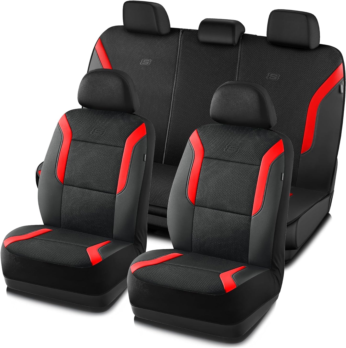 Skechers Memory Foam Car Seat Covers, Air Cool Mesh Thick Seat Covers, Slip-ins Front Seat Cover, Airbag Compatible, Automotive Comfort & Protection for Most Cars,Vans,Trucks, SUVs,Red