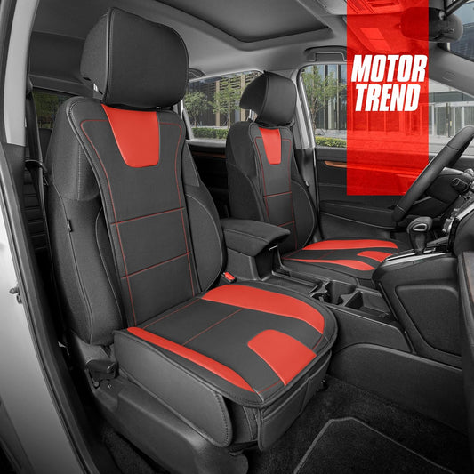 Motor Trend Faux Leather Car Seat Covers, 2 Piece Set – Premium Car Seat Cushions for Front Seats, Padded Car Seat Protectors with Storage Pocket, Seat Covers for Cars Trucks SUV (Red)