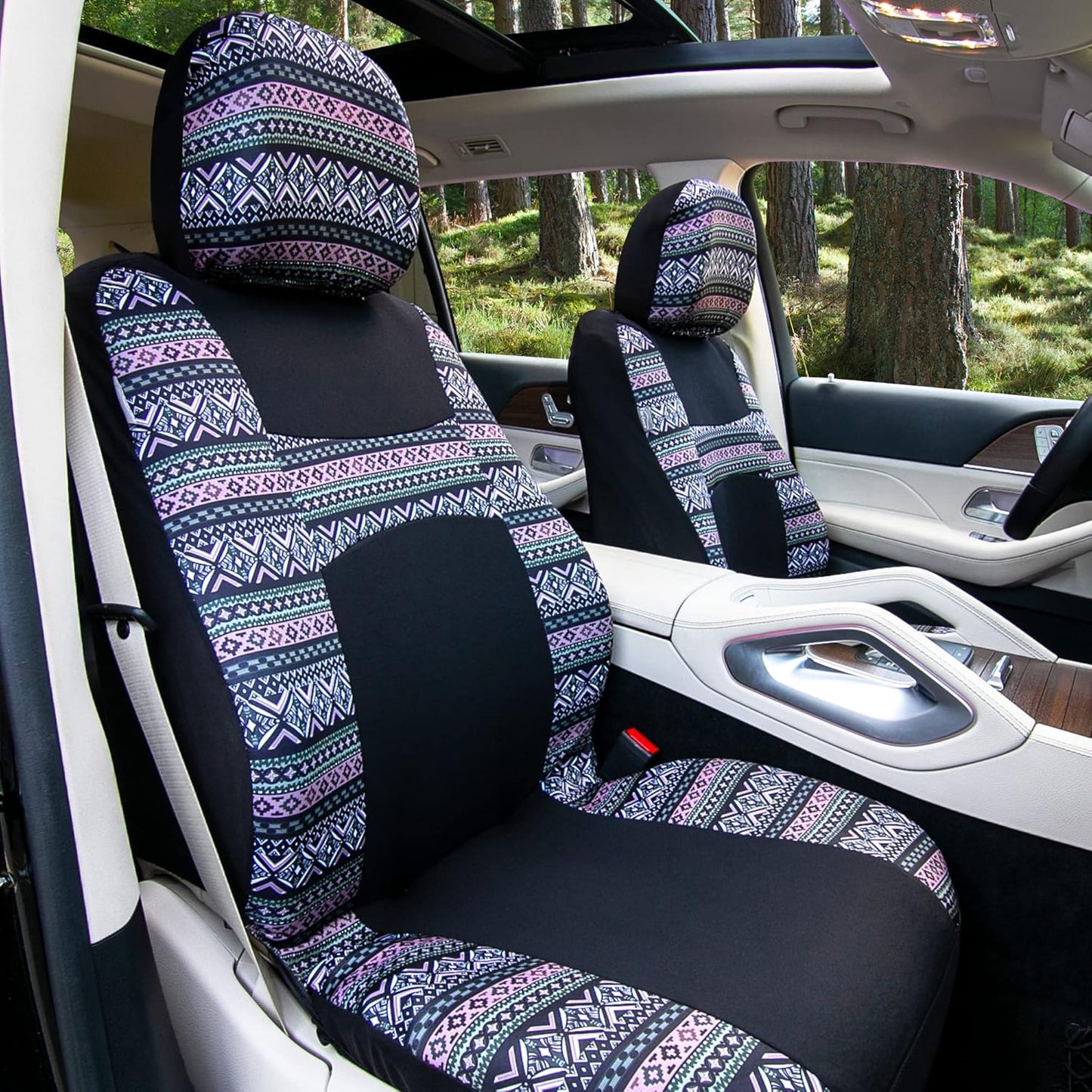 FH Group Car Seat Covers Full Set Southwestern Print Cloth - Universal Fit Automotive Seat Covers, Low Back Front Seat Covers, Solid Back Seat Cover, Washable Car Seat Cover for SUV, Sedan Lavendar