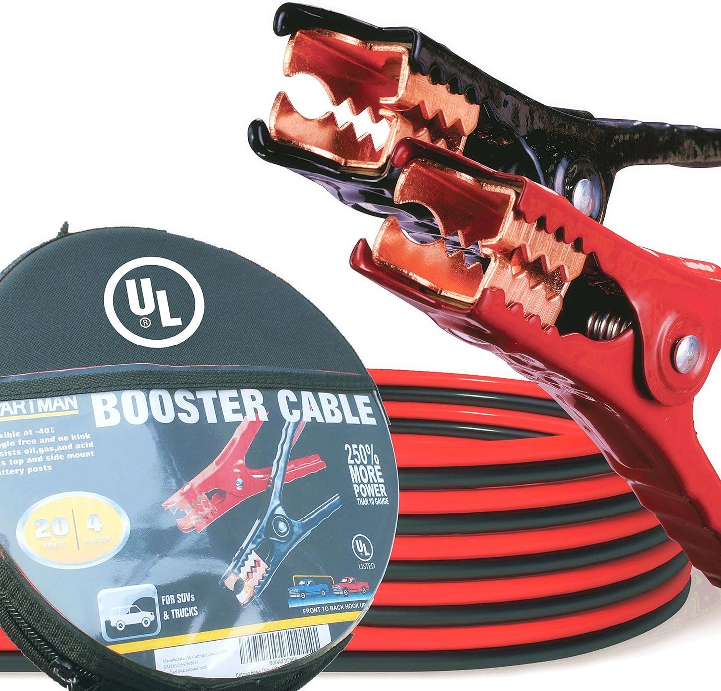 CARTMAN 1 Gauge 20 Feet Jumper Cables 800AMP Heavy Duty Booster Cables with Carry Bag