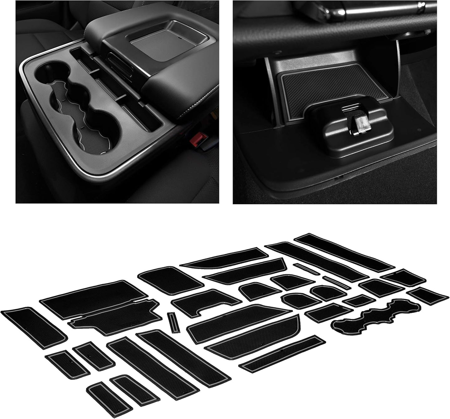 CupHolderHero fits Chevy Silverado 1500 Accessories & GMC Sierra 2014-2022 Premium Custom Interior Nonslip AntiDust CupHolder Insert,Console Liner Mats, 33pc Set (CrewCab with BenchSeats)(White Trim)