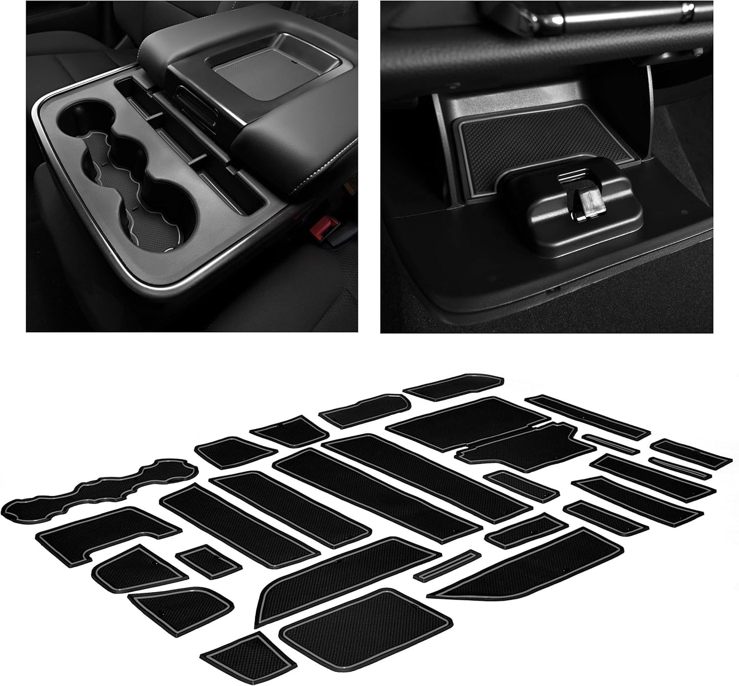 CupHolderHero fits Chevy Silverado 1500 Accessories & GMC Sierra 2014-2022 Premium Custom Interior Nonslip AntiDust CupHolder Insert,Console Liner Mats, 33pc Set (CrewCab with BenchSeats)(White Trim)