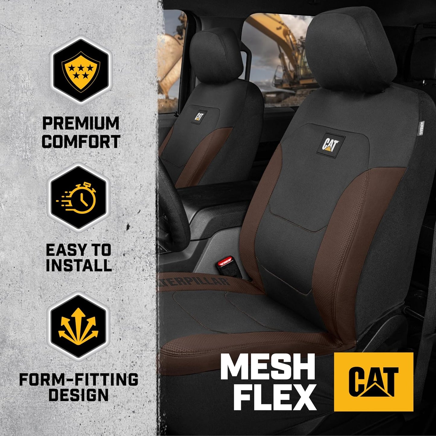 BDK Auto CASC-2274-BW: Cat 4Pc Polyester + Honeycomb Polyester Fabric Low Back Seat Cover - Brown