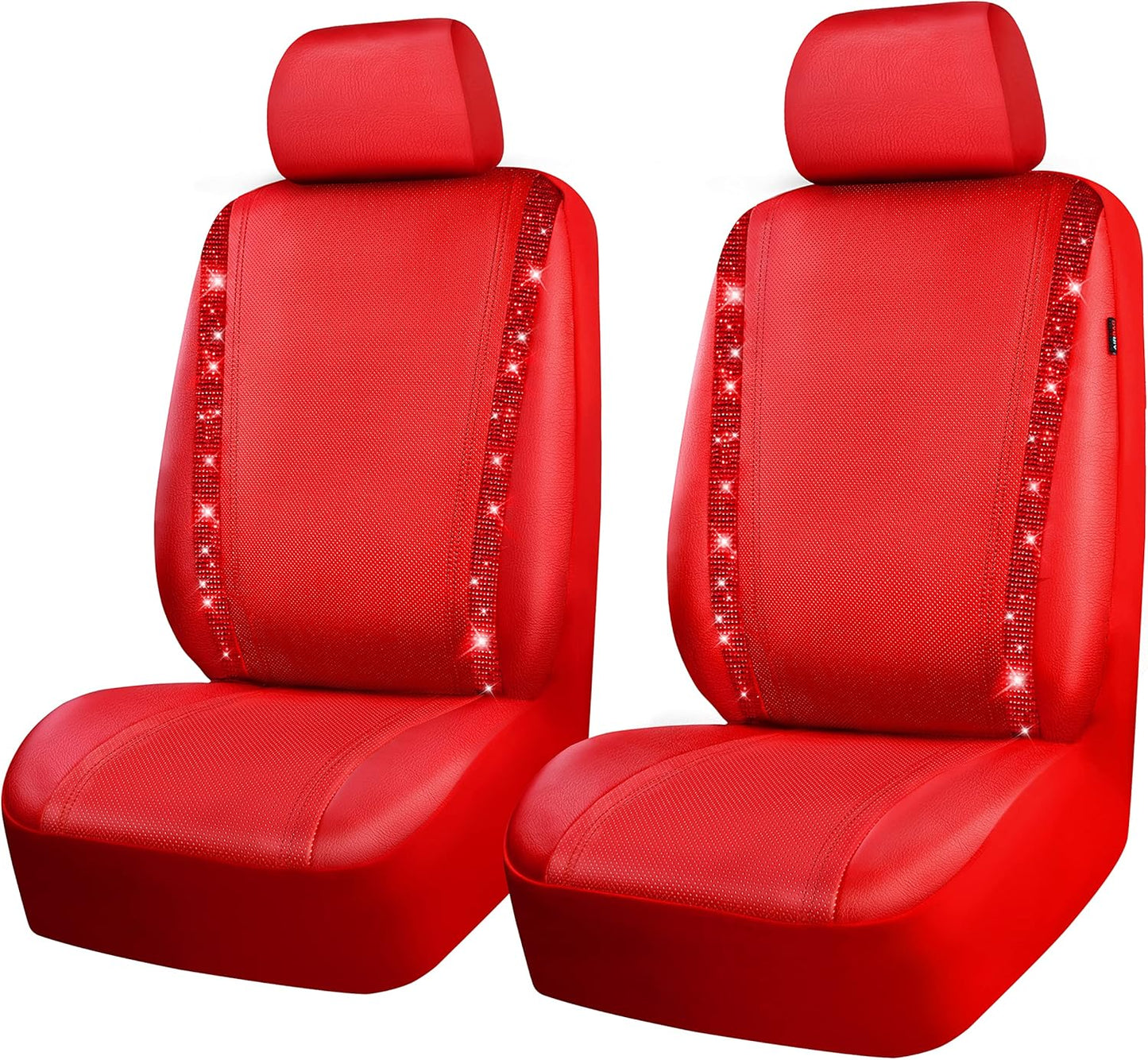 CAR PASS Leather Diamond Bling Car Seat Covers 2 Front Interior Sets, Waterproof Universal Shining Glitter Crystal Sparkle Fit for 95% Automotive Truck SUV Cute Women Girl, Beige Rhinestone