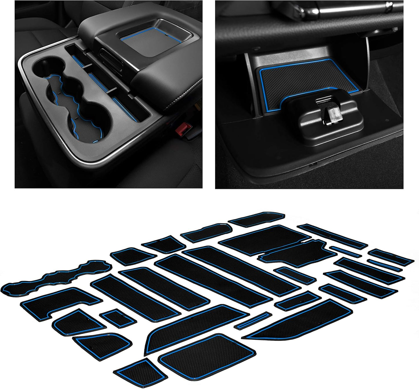 CupHolderHero fits Chevy Silverado 1500 Accessories & GMC Sierra 2014-2022 Premium Custom Interior Nonslip AntiDust CupHolder Insert,Console Liner Mats, 33pc Set (CrewCab with BenchSeats)(White Trim)
