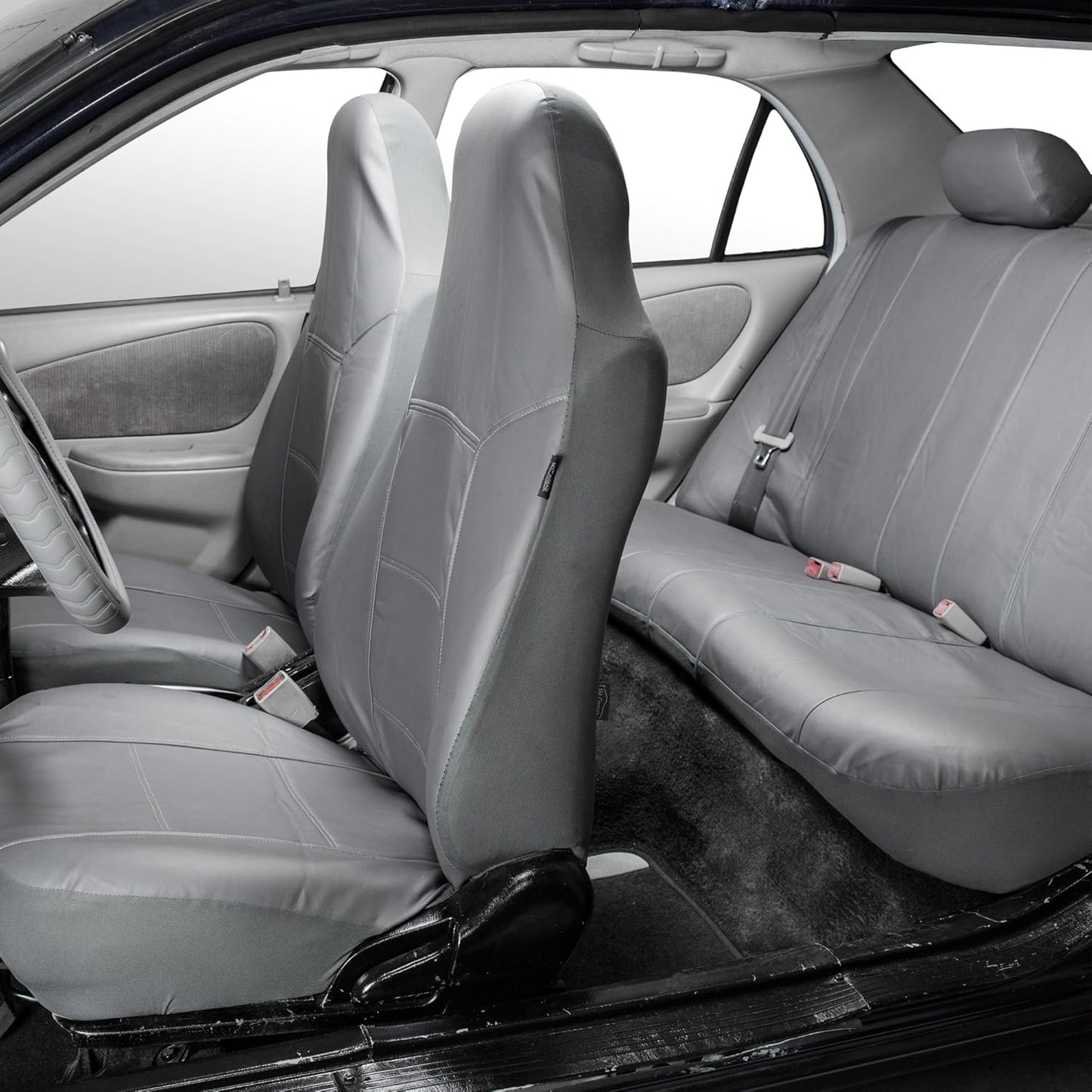 FH Group Car Seat Covers Full Set PU Leather - Universal Fit, Automotive Seat Covers, 1-Piece Front Seat Covers, Airbag Compatible, Split Bench Rear Seat Cover, Car Seat Cover for SUV Solid Gray