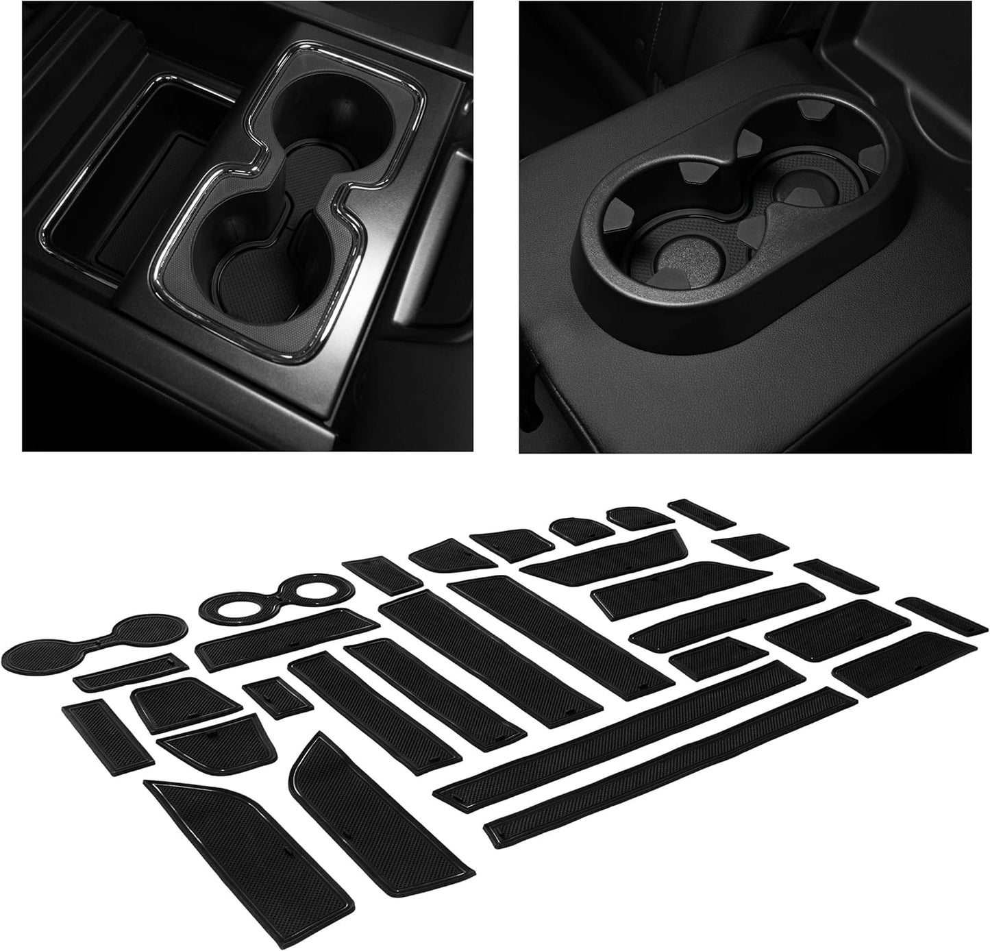 CupHolderHero fits Chevy Silverado 1500 Accessories & GMC Sierra 2014-2022 Premium Custom Interior Nonslip AntiDust CupHolder Insert,Console Liner Mats, 33pc Set (CrewCab with BenchSeats)(White Trim)