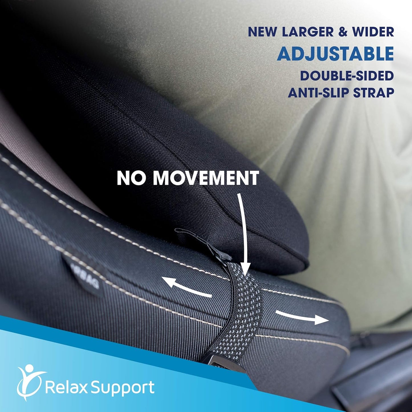 RELAX SUPPORT RS13-S Lumbar Support Pillow for Car - Full Memory Foam, Adjustable Dual Straps, Medium Firm - Promotes Good Spinal Posture&Comfortable Sitting While Driving - Back Support for Car Seat