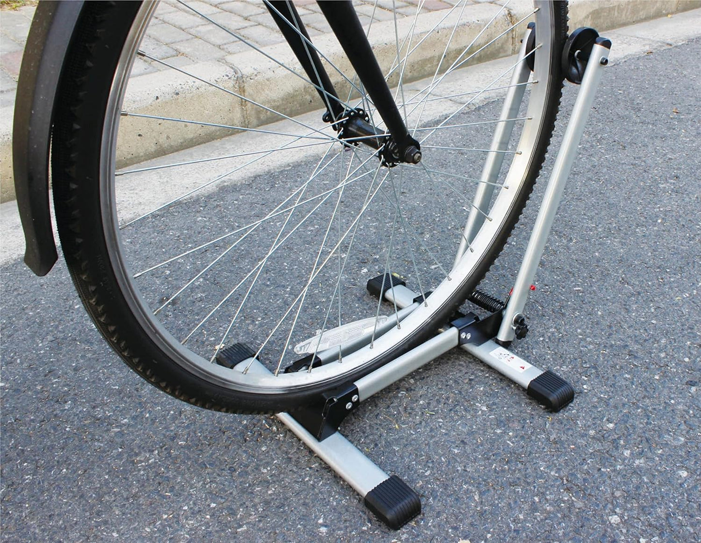 MAXXHAUL 80717 Foldable Floor Bike Stand Fits 20"-29" Sports Bicycles, Black and Gray