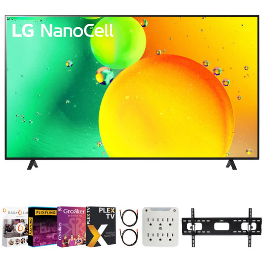 LG 86NANO75UQA 86 Inch HDR 4K UHD Smart NanoCell LED TV 2022 Bundle with Premiere Movies Streaming 2020 + 37-100 Inch TV Wall Mount + 6-Outlet Surge Adapter + 2x 6FT 4K HDMI 2.0 Cable