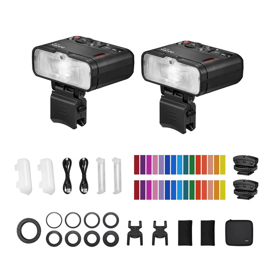 MF12-K2 2PCS Macro Flash 2.4G Wireless Transmission Control Guide Number 16 TTL M Mode with Colorful Filter Cold Shoe for Plants Insects Food Jewelry Macro Photography