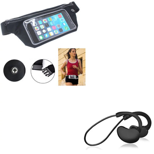 With Mic Sports Earphones Wireless Headphones w Sports Belt Band Running Waist Bag N1Z for OnePlus 7 Pro - RED Hydrogen One - Samsung Galaxy Mega SPH-L600 SGH-M819 S10 5G Note 9 8 2 10 Plus A9