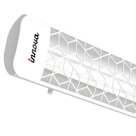 Innova-5000 Watt Electric Infrared Dual Element Heater-277 Voltage-White Finish-Stella Decorative Fascia-Outdoor Wall Mount Electric Heater-EF50277W6