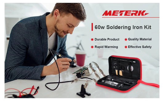 Meterk Soldering Iron,With Wick Solder Wire Iron Kit 60w Tool Switch 5pcs Tips Adjustable Temperature Stand Wire -static Iron Tips Solder Sucker On/off Switch 14 In 1 Kit 60w Adjustable 14-in-1 - 60w
