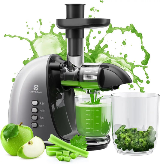 Cold Press Juicer Machine: Easy to Clean Slow Masticating Juicer Extractor for Veggies and Fruits, 92% Juice Yield High Nutrient and Vitamin, Quiet Motor & Reverse Function with Brush, Silver