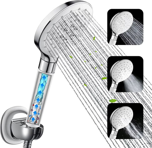 Filtered Shower Head for Hard Water, 3 Modes High Pressure Showerhead with Filter, 78.7-inch Extra Long Hose, Adhesive Shower Head Holder