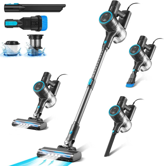 FJU Corded Stick Vacuum Cleaner, 18Kpa Powerful Suction, 6 in 1 Lightweight Vacuum with LED Lights, 600W Multiple Surfaces Vacuum Cleaners for Home Pet Hair Hard Floor