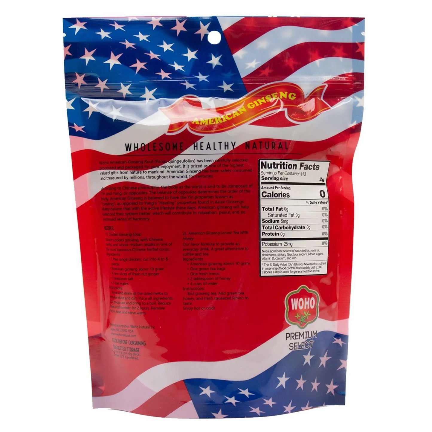 WOHO #128.8 American Ginseng Slice Jumbo 8oz bag