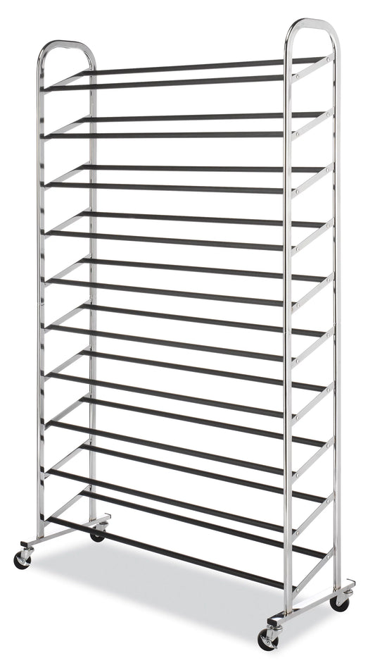 Whitmor 50-Pair 10-Tier Metal Shoe Tower with Wheels Chrome