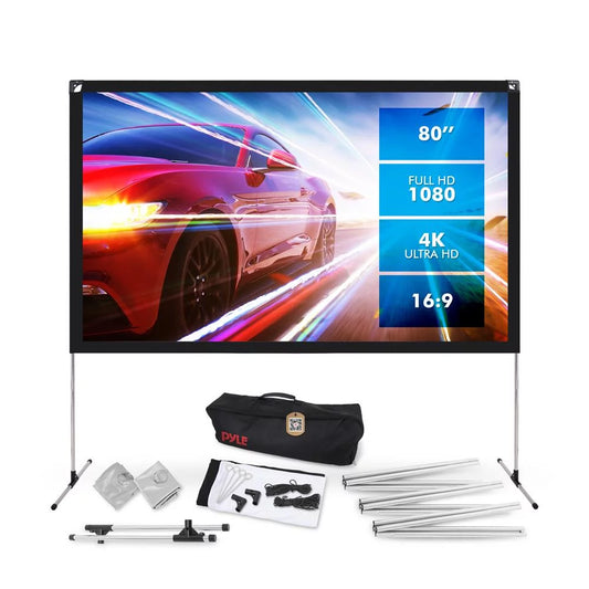 Pyle Projector Screen with Stand - 80 16:9 HD 4K Portable Lightweight Freestanding Foldable Indoor Outdoor Movie Projection Display.