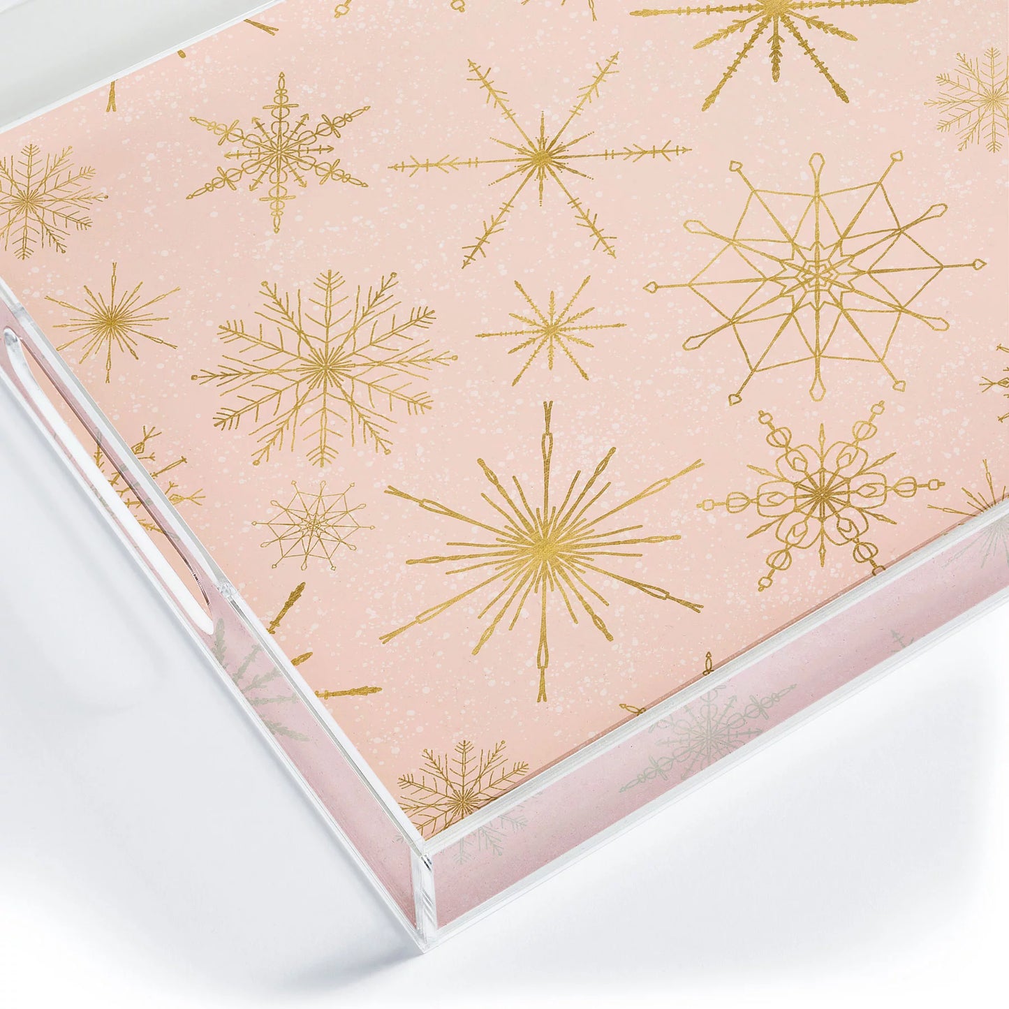 Society6 Jacqueline Maldonado Snowflakes Gold Peach Acrylic Tray